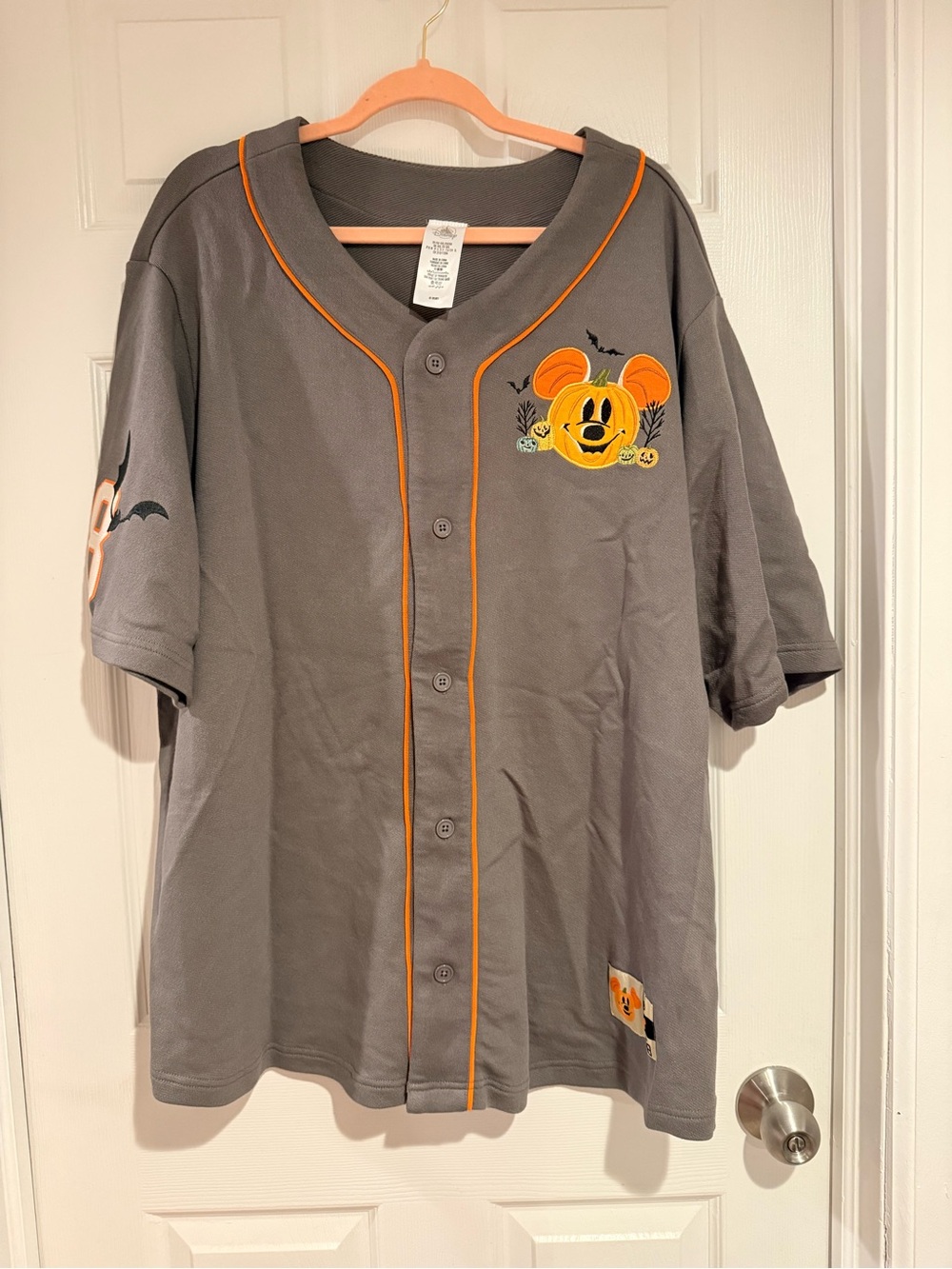 Disney Gray Baseball Jersey with Orange Trim & Pumpkin Mickey Patch